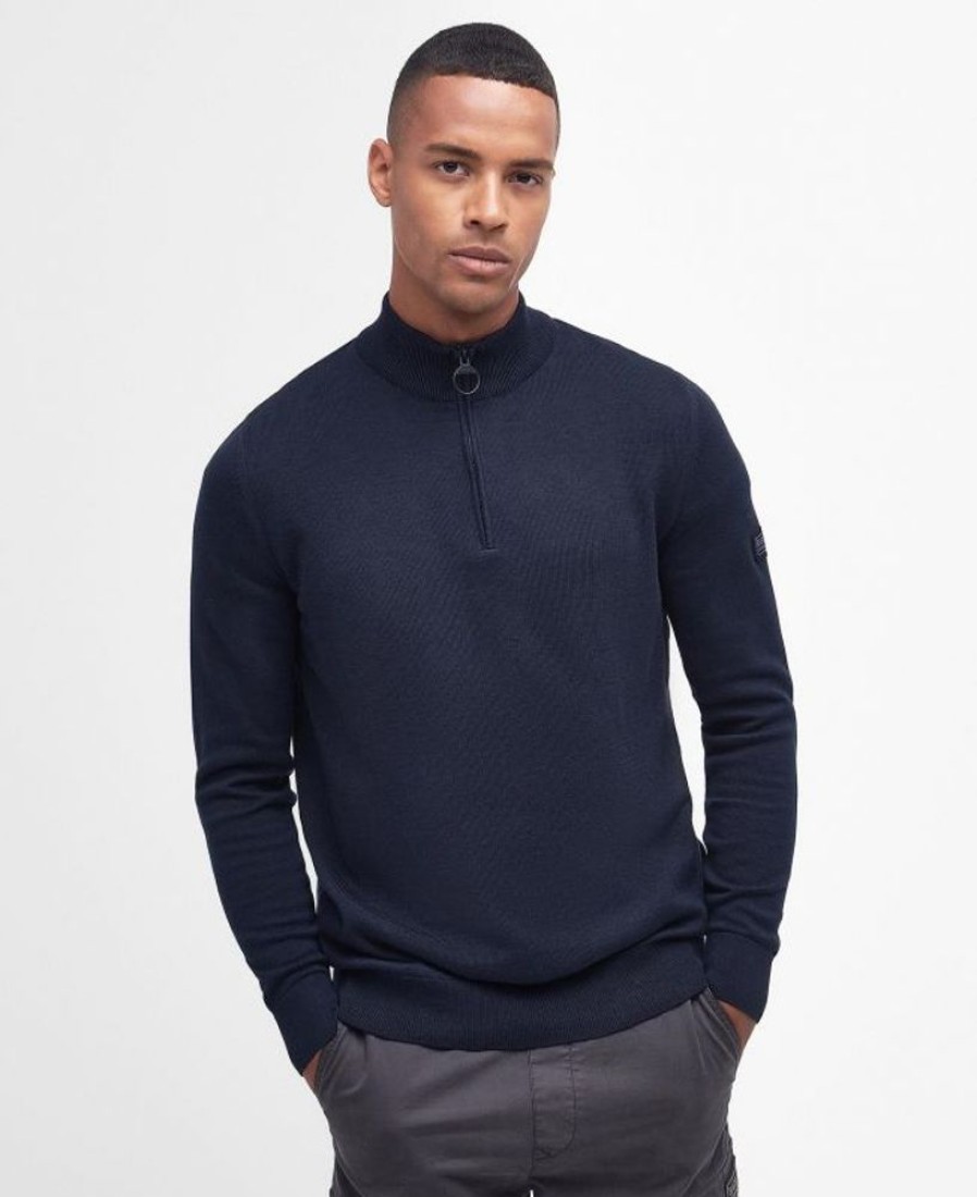 Men Barbour Jumpers | B.Intl Cotton Half Zip Sweater