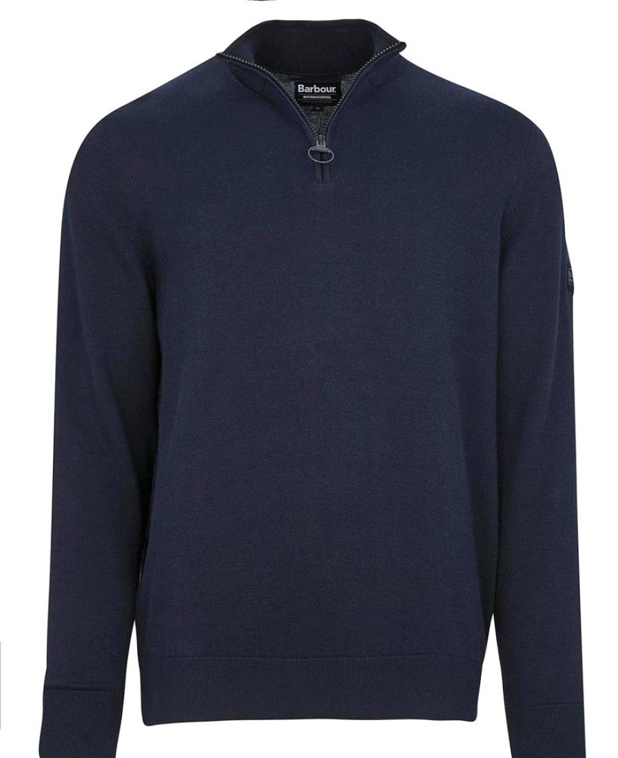 Men Barbour Jumpers | B.Intl Cotton Half Zip Sweater