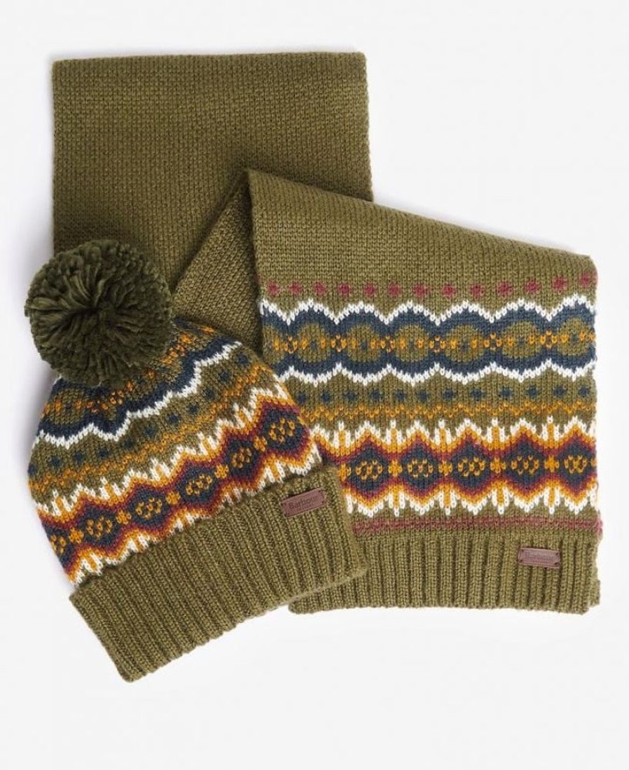 Accessories Barbour Scarves & Handkerchiefs | Barbour Fairisle Beanie & Scarf Gift Set